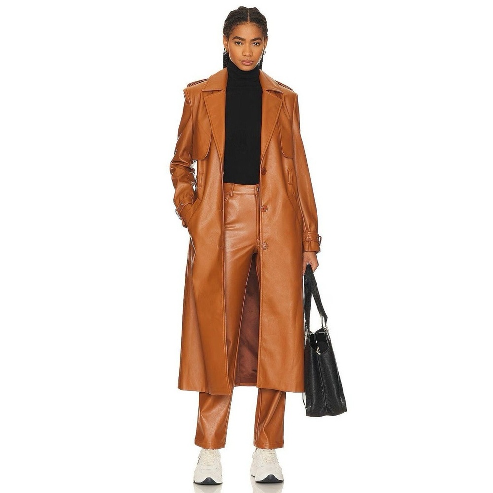 Revolve Bardot Alesi Faux Leather Pant in Tan Women’s Size 8‎ Vegan Trousers